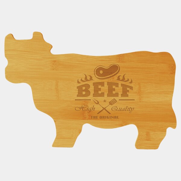 Personalized 14 3/4" x 9 3/4" Bamboo Cow Shaped Cutting Board Thumbnail