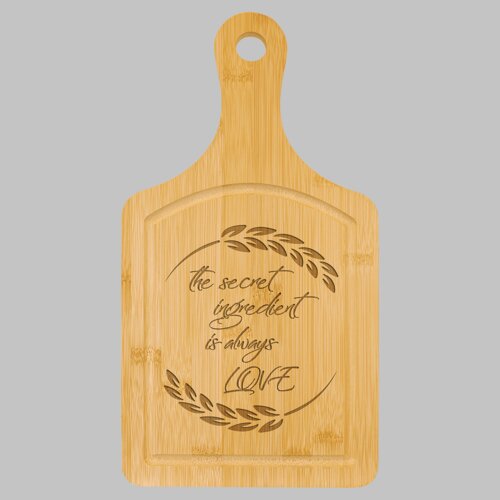 Personalized 13 1/2" x 7" Bamboo Cutting Board Paddle Shape with Drip Ring Thumbnail