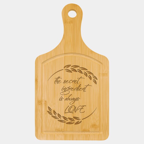 Personalized 13 1/2" x 7" Bamboo Cutting Board Paddle Shape with Drip Ring Thumbnail