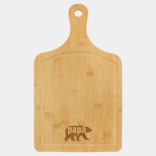 Personalized 15 1/2" x 9" Bamboo Cutting Board Paddle Shape with Drip Ring Thumbnail