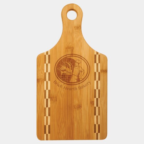 Personalized 13 1/2" x 7" Paddle Shaped Bamboo Cutting Board with Butcher Block Inlay Thumbnail