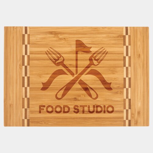 Personalized 12" x 8 1/4" Bamboo Cutting Board with Butcher Block Inlay Thumbnail