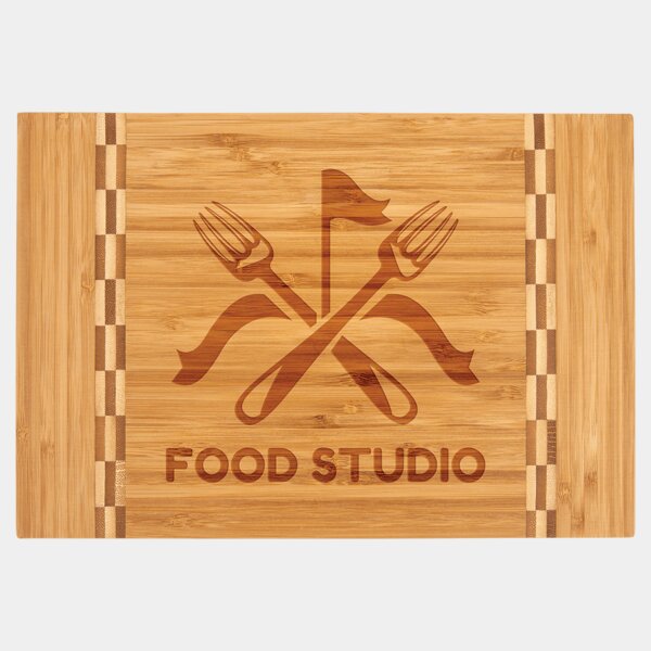 Personalized 12" x 8 1/4" Bamboo Cutting Board with Butcher Block Inlay Thumbnail