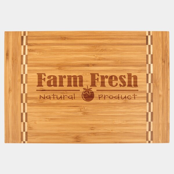 Personalized 15" x 10 1/4" Bamboo Cutting Board with Butcher Block Inlay Thumbnail