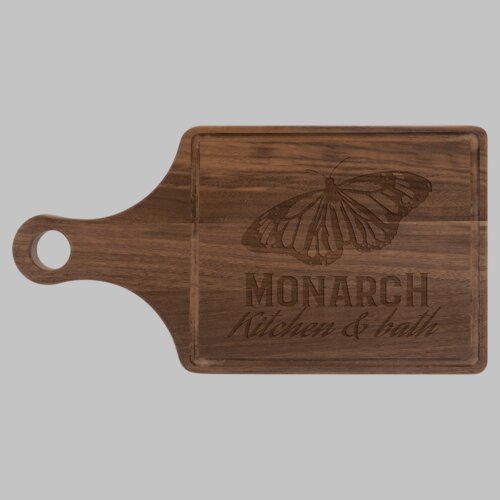 Personalized 13 1/2" x 7" Walnut Cutting Board Paddle Shape with Drip Ring Thumbnail