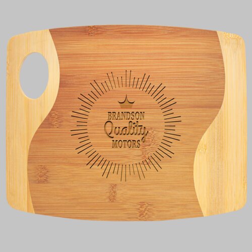 Personalized 11" x 9" x 5/16" Bamboo Two Tone Cutting Board with Handle Thumbnail