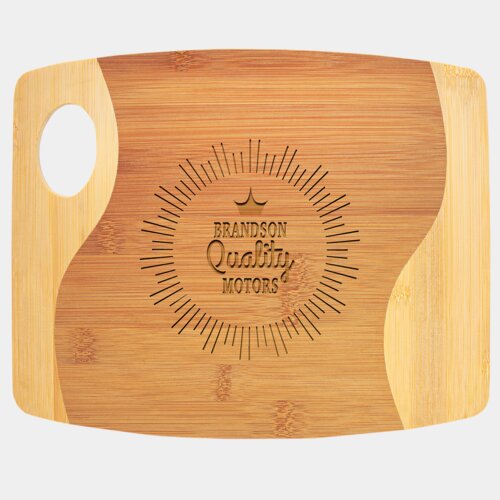 Personalized 11" x 9" x 5/16" Bamboo Two Tone Cutting Board with Handle Thumbnail