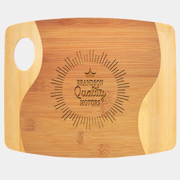 Personalized 11" x 9" x 5/16" Bamboo Two Tone Cutting Board with Handle Thumbnail