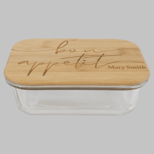 Personalized 21 oz. Rectangle Glass Container with Bamboo Lid Thumbnail