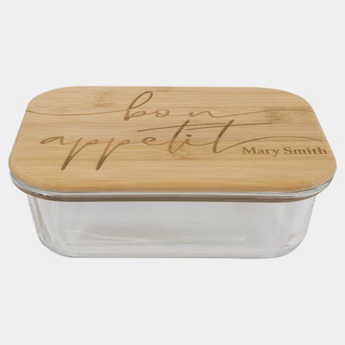 Personalized 21 oz. Rectangle Glass Container with Bamboo Lid Thumbnail