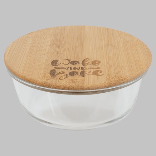 Personalized 32 oz. Round Glass Container with Bamboo Lid Thumbnail