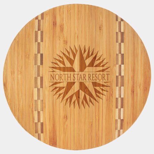 Personalized 11 3/4" Round Bamboo Cutting Board with Butcher Block Inlay Thumbnail