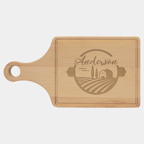 Personalized 13 1/2" x 7" Maple Cutting Board Paddle Shape with Drip Ring Thumbnail