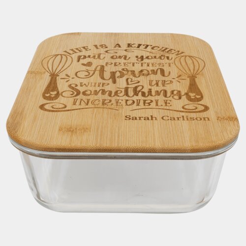 Personalized 50 oz. Rectangle Glass Container with Bamboo Lid Thumbnail