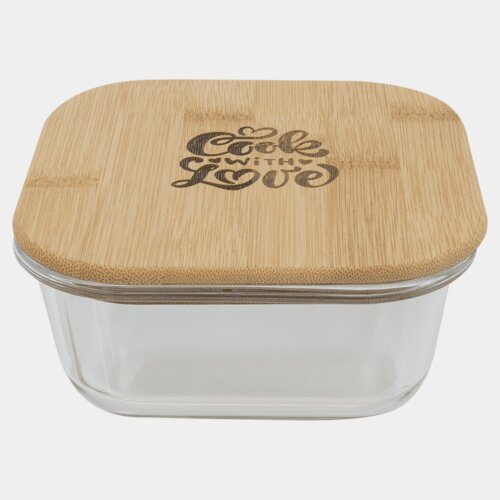 Personalized 18 oz. Square Glass Container with Bamboo Lid Thumbnail