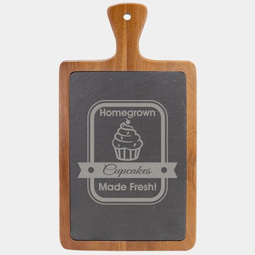 Personalized 13 1/4" x 7" Acacia Wood/Slate Cutting Board Thumbnail