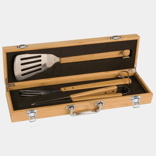 Personalized 3-Piece Bamboo BBQ Set in Bamboo Case Thumbnail