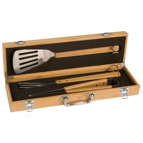 Personalized 3-Piece Bamboo BBQ Set in Bamboo Case Thumbnail