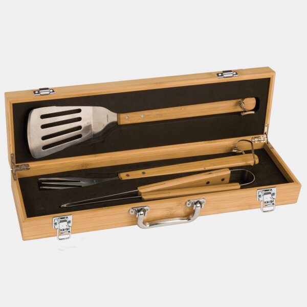 Personalized 3-Piece Bamboo BBQ Set in Bamboo Case Thumbnail