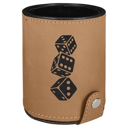 Personalized Light Brown Laserable Leatherette Dice Cup with 5 Dice Thumbnail