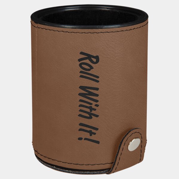 Personalized Dark Brown Laserable Leatherette Dice Cup with 5 Dice Thumbnail
