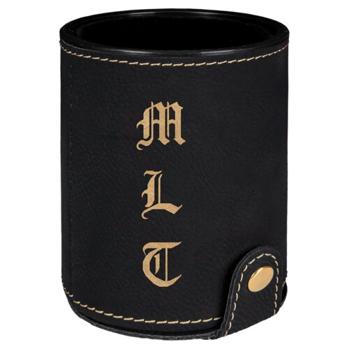 Personalized Black/Gold Laserable Leatherette Dice Cup with 5 Dice Thumbnail