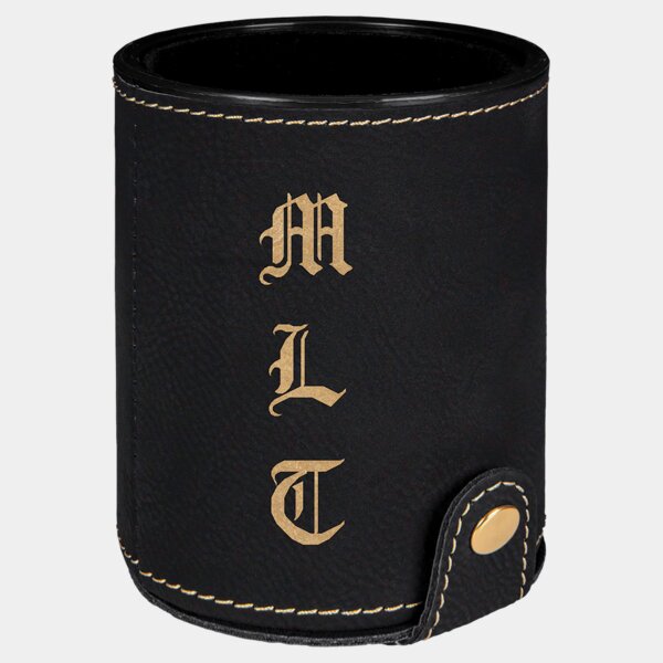 Personalized Black/Gold Laserable Leatherette Dice Cup with 5 Dice Thumbnail