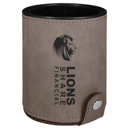 Personalized Gray Laserable Leatherette Dice Cup with 5 Dice Thumbnail