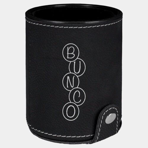 Personalized Black/Silver Laserable Leatherette Dice Cup with 5 Dice Thumbnail