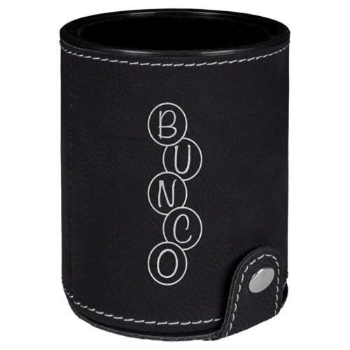 Personalized Black/Silver Laserable Leatherette Dice Cup with 5 Dice Thumbnail