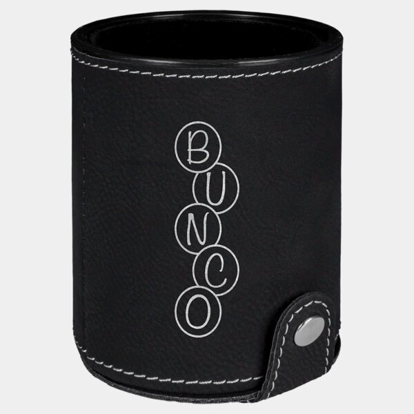 Personalized Black/Silver Laserable Leatherette Dice Cup with 5 Dice Thumbnail
