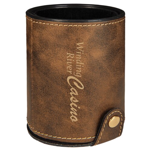 Personalized Rustic/Gold Laserable Leatherette Dice Cup with 5 Dice Thumbnail