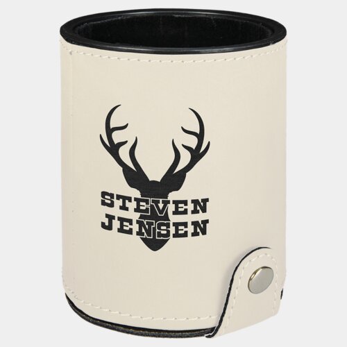 Personalized White Laserable Leatherette Dice Cup with 5 Dice Thumbnail