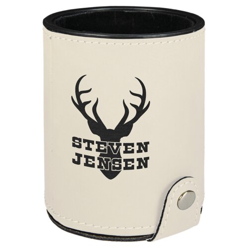 Personalized White Laserable Leatherette Dice Cup with 5 Dice Thumbnail