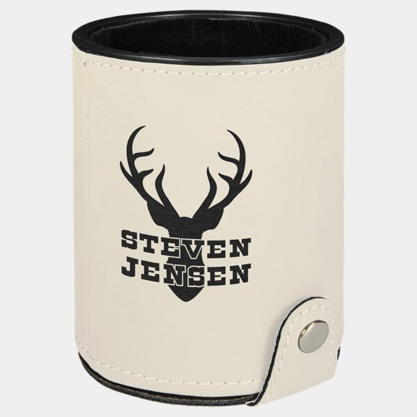 Personalized White Laserable Leatherette Dice Cup with 5 Dice Thumbnail