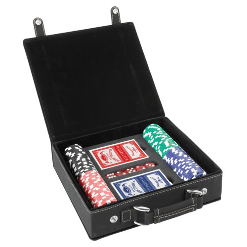 Personalized Black/Gold Laserable Leatherette 100 Chip Poker Set Thumbnail