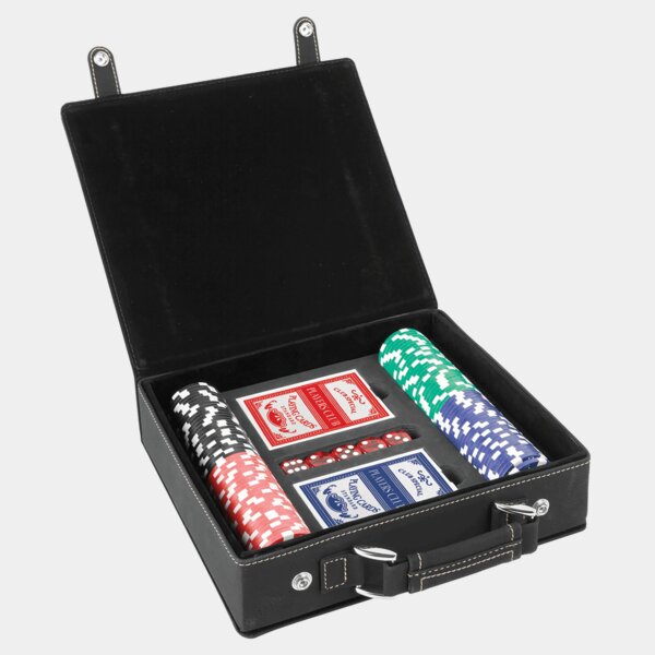 Personalized Black/Gold Laserable Leatherette 100 Chip Poker Set Thumbnail