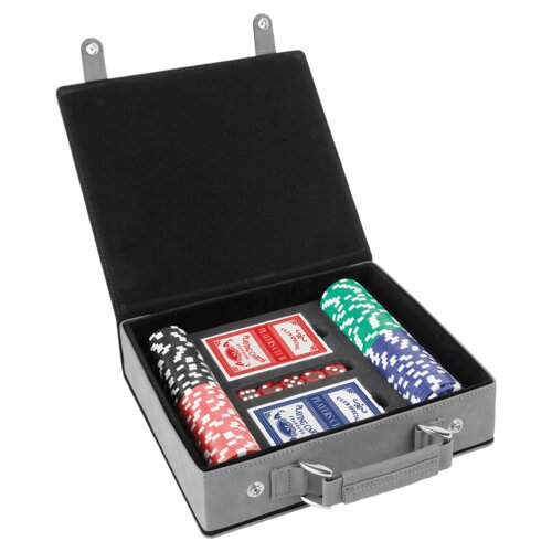 Personalized Gray/Black Laserable Leatherette 100 Chip Poker Set Thumbnail