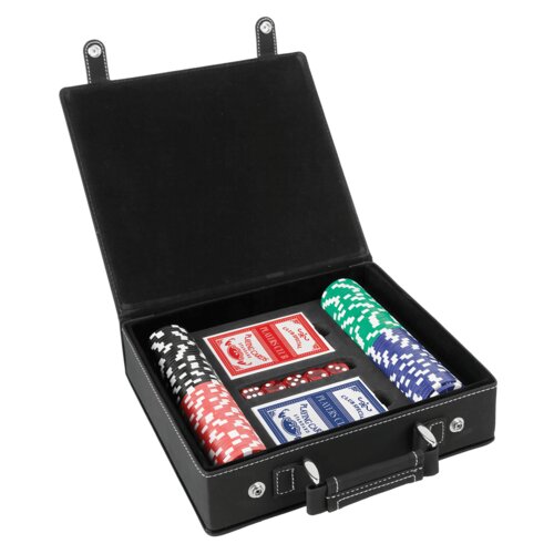 Personalized Black/Silver Laserable Leatherette 100 Chip Poker Set Thumbnail