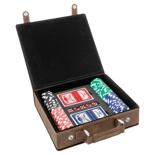Personalized Rustic/Gold Laserable Leatherette 100 Chip Poker Set Thumbnail