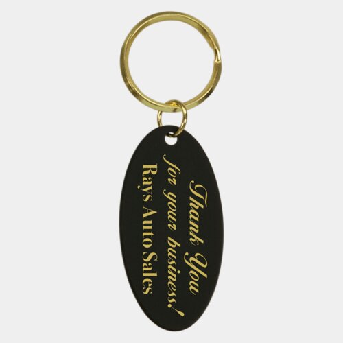 Personalized 1 1/4" x 2 1/2" Black Oval Brass Keychain Thumbnail