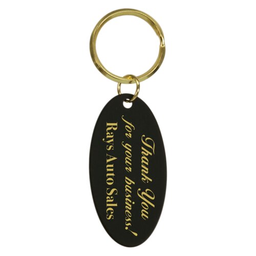 Personalized 1 1/4" x 2 1/2" Black Oval Brass Keychain Thumbnail