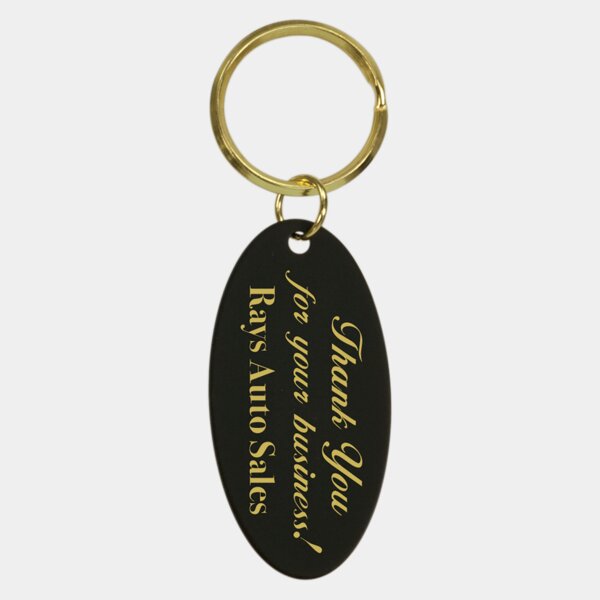 Personalized 1 1/4" x 2 1/2" Black Oval Brass Keychain Thumbnail