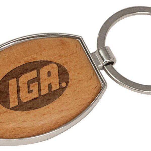 Personalized 1 1/2" x 1 15/16" Silver/Wood Laserable Oval Keychain Thumbnail