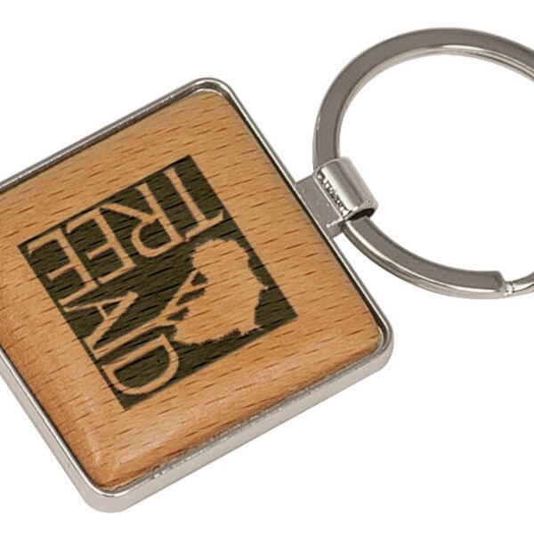 Personalized 1 9/16" x 1 9/16" Silver/Wood Laserable Square Keychain Thumbnail