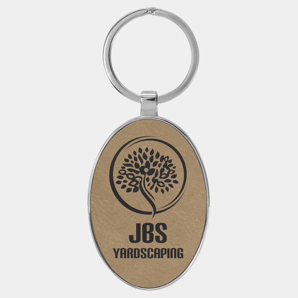 Personalized Leatherette Oval Keychain with Metal Frame Thumbnail