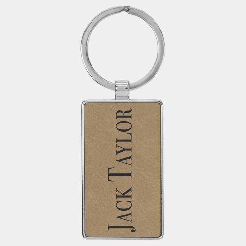 Personalized Leatherette Rectangle Keychain with Metal Frame Thumbnail