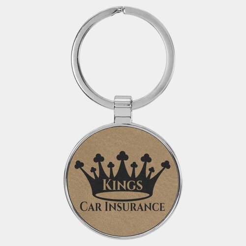 Personalized Leatherette Round Keychain with Metal Frame Thumbnail