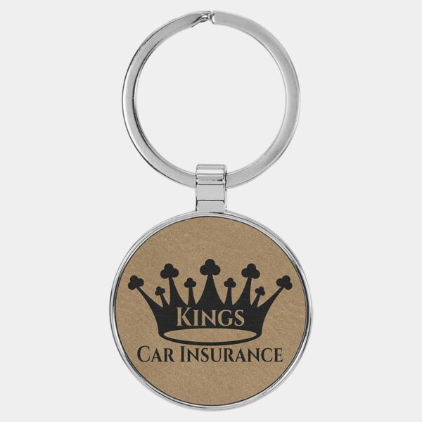 Personalized Leatherette Round Keychain with Metal Frame Thumbnail
