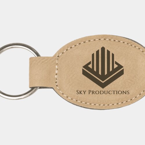 Personalized 3" x 1 3/4" Light Brown Laserable Leatherette Oval Keychain Thumbnail